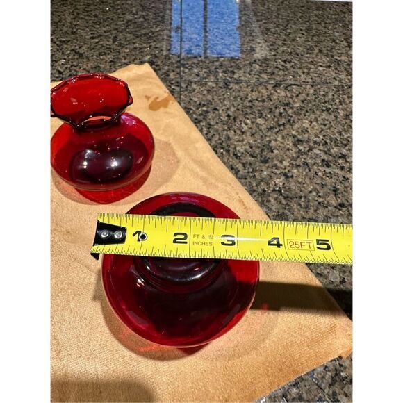 Vintage Anchor Hocking royal ruby crimped bud vases. Pair - Picture 6 of 7